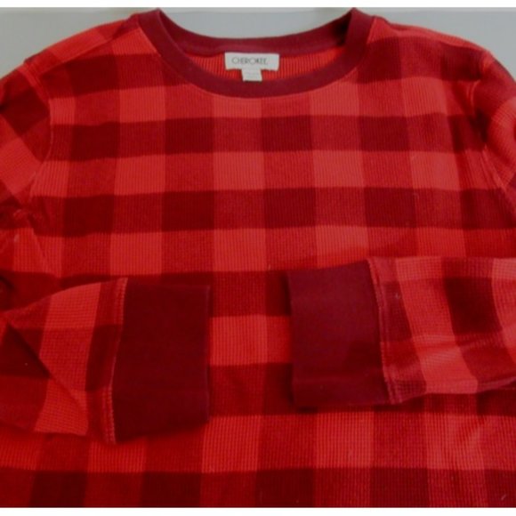 CHEROKEE Waffle Top XL (16) Red Buffalo Plaid Pullover 100% Cotton Long Sleeve - Picture 6 of 6